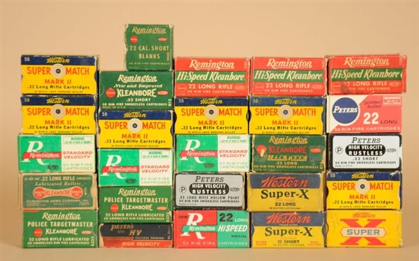 LOT OF 27: BOXES OF .22 AMMUNITION.               