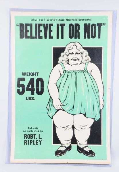 RIPLEYS SIDESHOW POSTER - FAT LADY.              