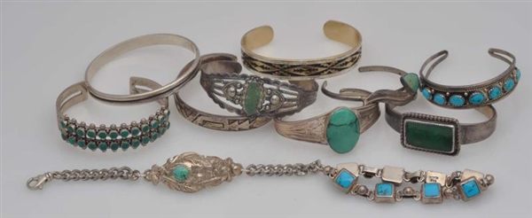 LOT OF 11 MOSTLY NATIVE AMERICAN INDIAN JEWELRY.  