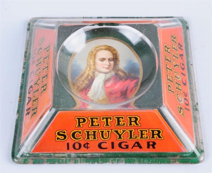 PETER SCHULYER CIGARS GLASS CHANGE TRAY.          