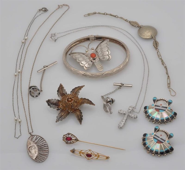 LOT OF STERLING AND INDIAN JEWELRY.               