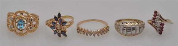 LOT OF 5: GOLD RINGS.                             