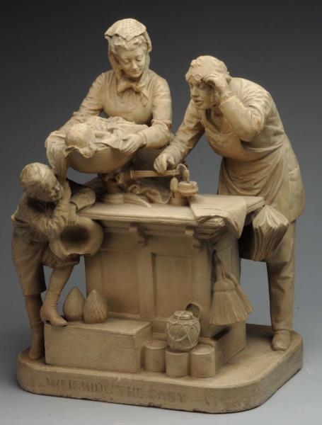 JOHN ROGERS PLASTER SCULPTURE "WEIGHING THE BABY" 