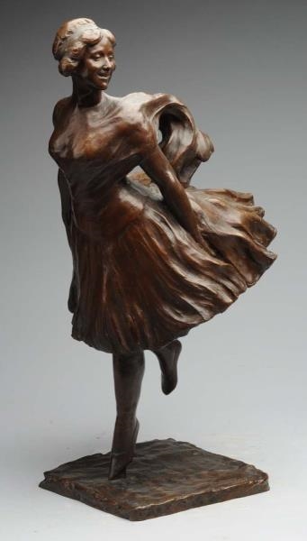 BRONZE OF LADY WITH FLOWING DRESS.                