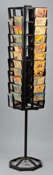 COUNTRY STORE POSTCARD RACK ON SWIVEL BASE.       