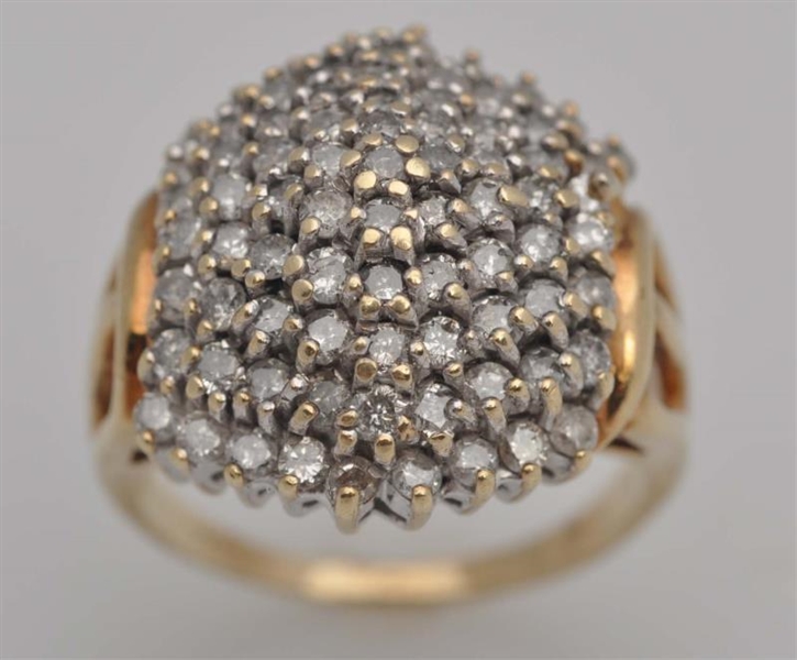LADIES 10KYG (78) DIAMOND CLUSTER RING.           