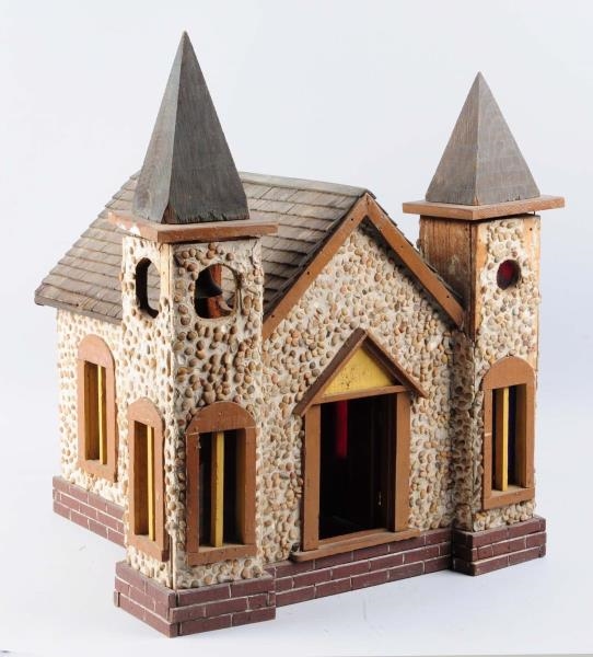 WOOD AND STONE DOLL HOUSE CHURCH.                 