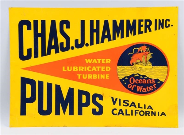 1940S-50S TIN HAMMER PUMPS SIGN.                  