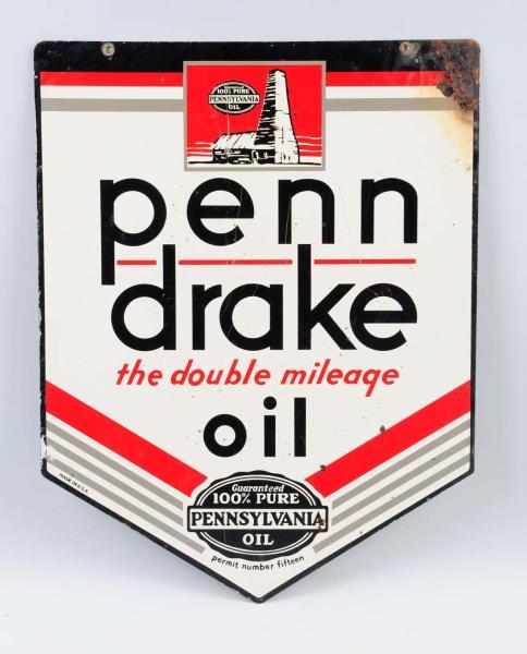 PENN DRAKE "THE DOUBLE MILEAGE OIL" SIGN.         