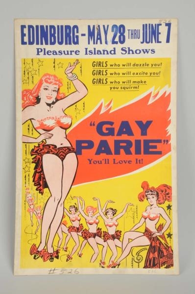1950S GAY PAREE BURLESQUE SHOW POSTER.            