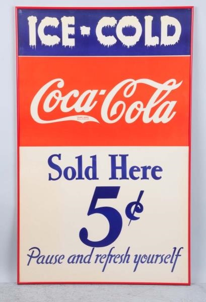 ICE COLD COCA-COLA SOLD HERE 5 CENTS PAPER POSTER 