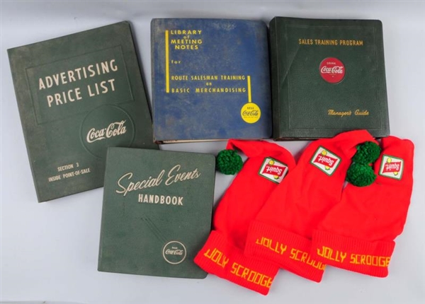 EMBOSSED COCA-COLA BINDERS AND STOCKING HATS.     