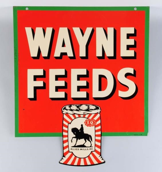 WAYNE FEEDS TWO SIDED TIN SIGN.                   