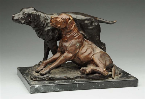 BRONZE SCULPTURE OF TWO DOGS.                     