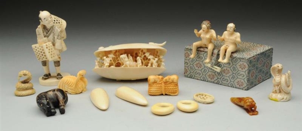 LOT OF 14: MISCELLANEOUS IVORY PIECES.            