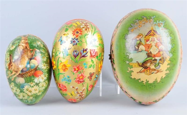 LOT OF 3: EASTER PAPER MACHE EGGS.                