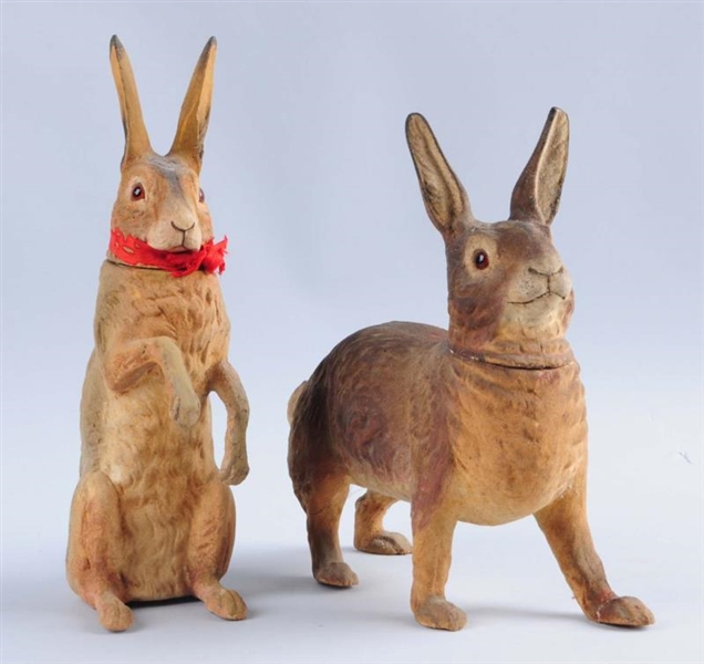 LOT OF 2: PAPER MACHE RABBIT CANDY CONTAINERS.    