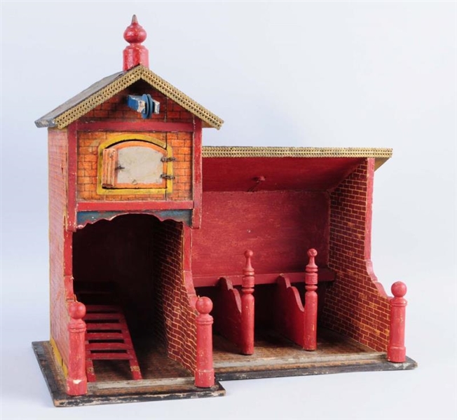 EARLY WOODEN TOY STABLE.                          