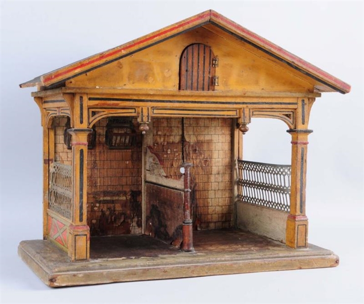 EARLY WOODEN TOY STABLE.                          