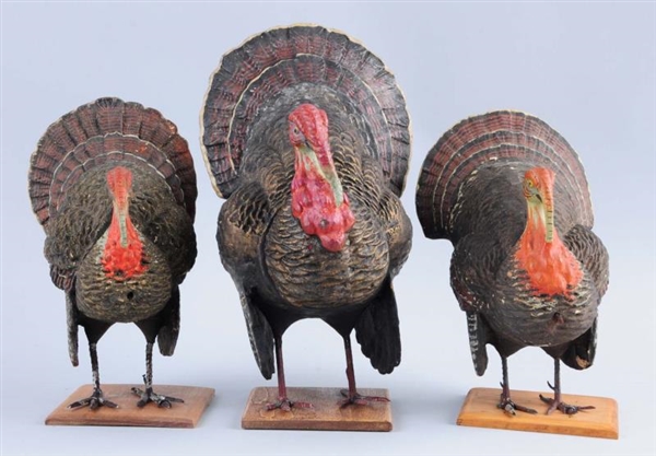 LOT OF 3: PAPER MACHE TURKEY CANDY CONTAINERS.    