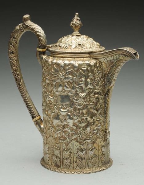 KIRK REPOUSSE SILVER COVERED POT.                 