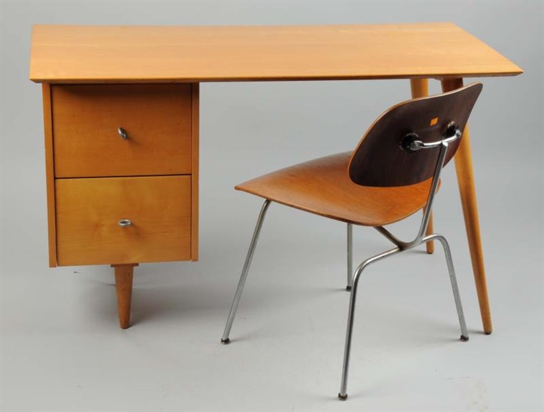 EAMES WOODEN DESK AND CHAIR.                      