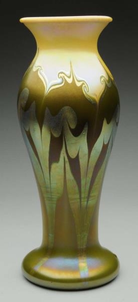 MONUMENTAL TIFFANY PULLED FEATHER FAVRILE VASE.   