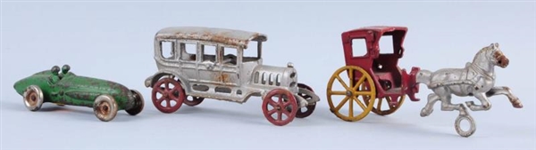 LOT OF 3: AMEERICAN MADE CAST IRON VEHICLE TOYS.  