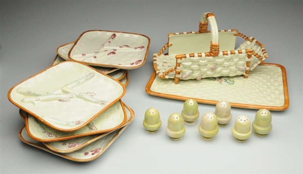 LARGE LOT OF GALLE ASPARAGUS POTTERY SET.         