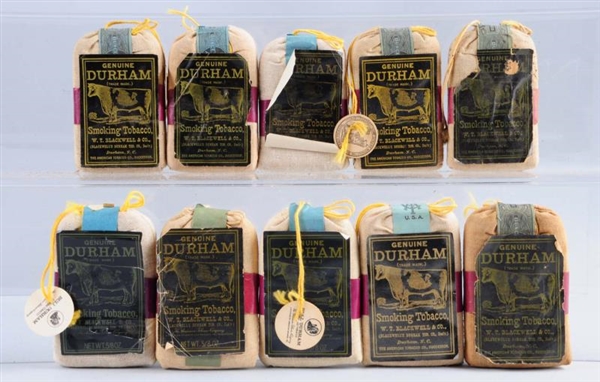 LOT OF 10: DURHAM TOBACCO POUCHES.                