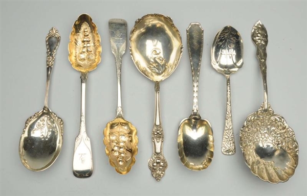 GROUP OF STERLING SERVING SPOONS.                 