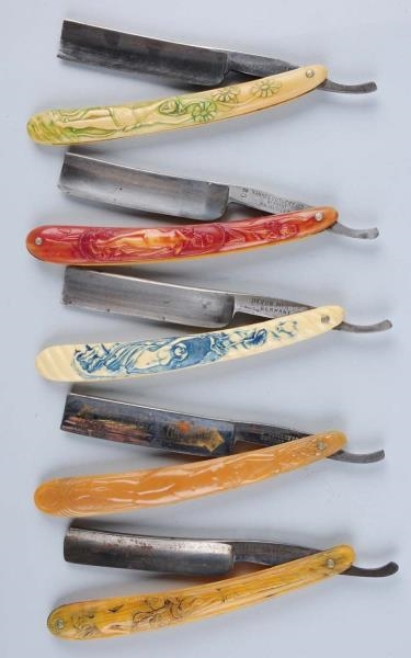 LOT OF 5: CELLULOID RAZORS WITH WOMEN.            