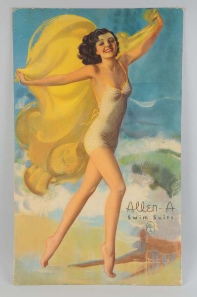 1930S ALLEN-A SWIMSUITS CARDBOARD POSTER.        