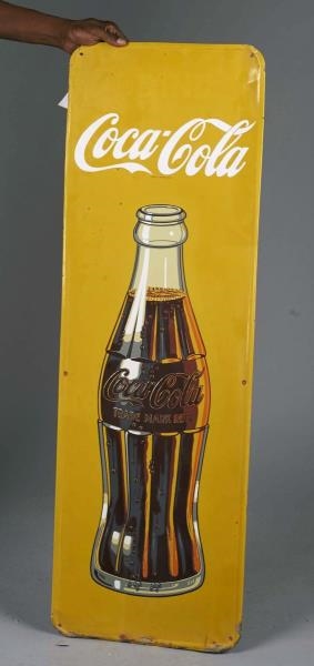 COCA COLA TIN LITHO SIGN WITH BOTTLE IMAGE        