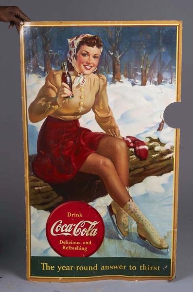 TALL COCA COLA CARDBOARD LITHO ADVERTISING SIGN   
