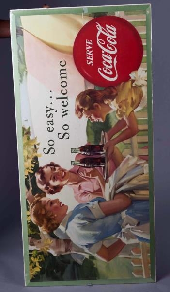 LONG COCA COLA CARDBOARD ADVERTISING LITHO SIGN   