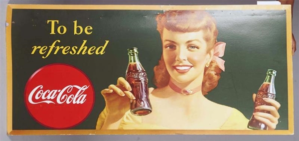 LONG COCA COLA CARDBOARD LITHO ADVERTISING SIGN   