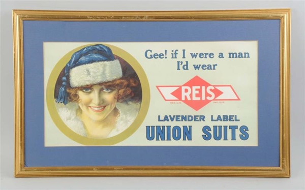 CIRCA 1915 REIS UNION SUITS TROLLEY SIGN.         