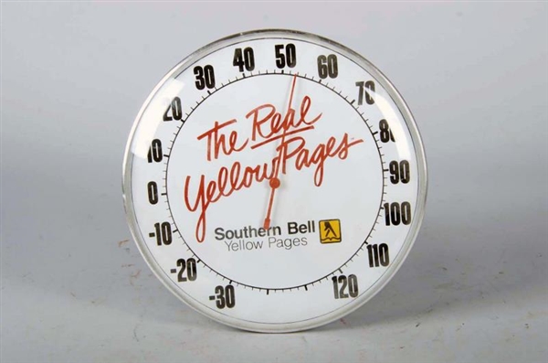 THE REAL YELLOW PAGES ROUND GLASS THERMOMETER     