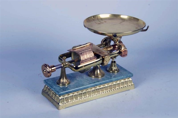 EARLY BRASS MICROMETER SCALE WITH MARBLE BASE     
