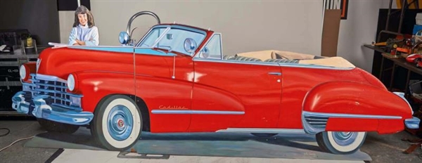 JOHN CERNEY RED CADILLAC CONVERTIBLE WOOD CUT-OUT 
