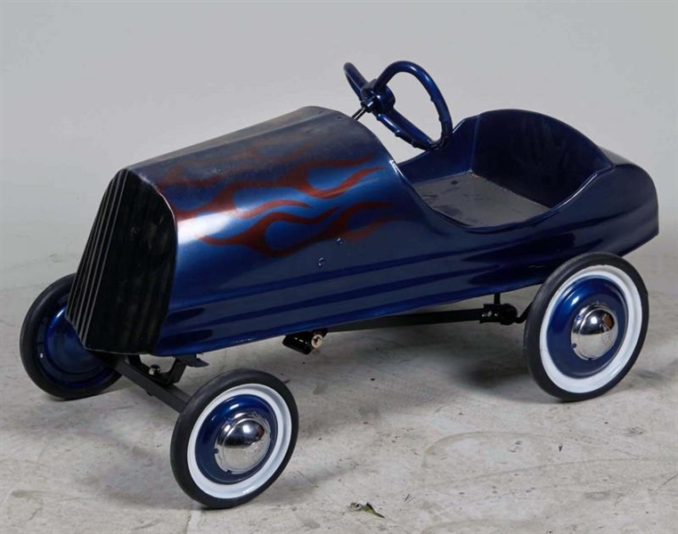 CHILDS PEDAL CAR BLUE WITH BURGUNDY FLAMES       