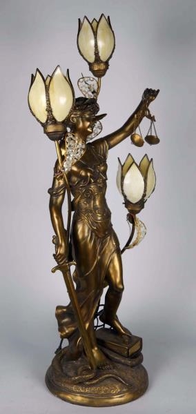 BRONZE BLIND JUSTICE FIGURAL LADY LAMP            