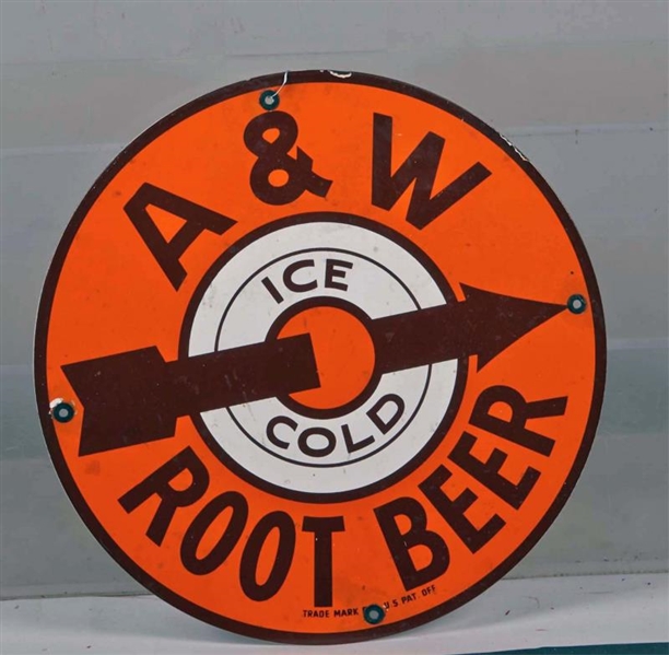 A & W ROOT BEER ROUND PORCELAIN SIGN              