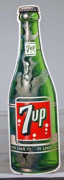 7 UP DIE-CUT EMBOSSED TIN BOTTLE SIGN             