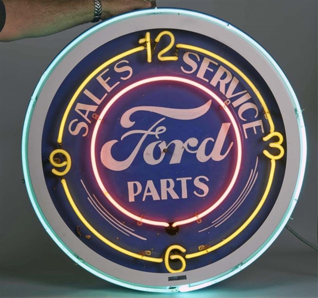 FORD LARGE NEON & METAL LIGHT-UP CLOCK SIGN       