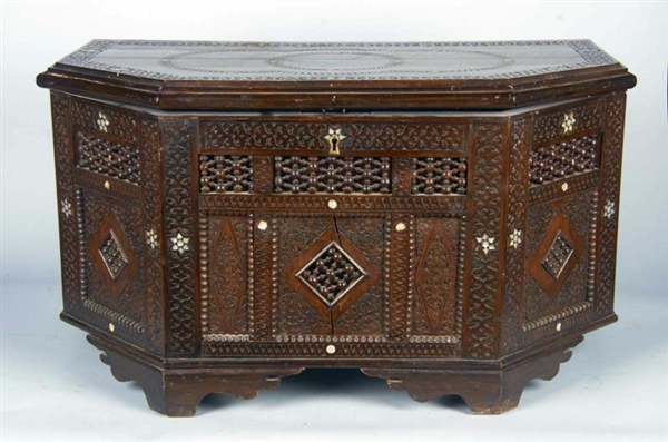 MIDDLE EASTERN STYLE CARVED WOOD HEXAGON CHEST    