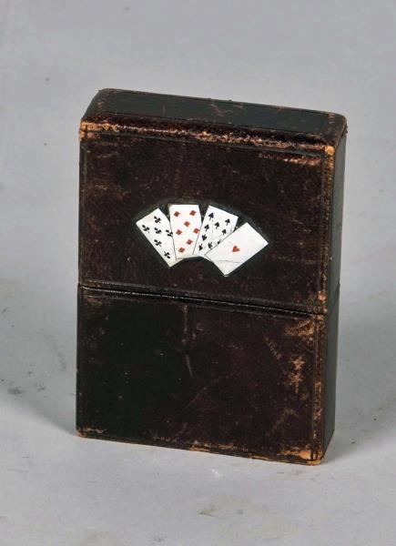 GERMAN LEATHER PLAYING CARD DECK HOLDER W/ CARDS  