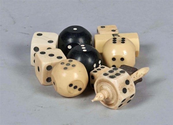 LOT OF 9 DICE & RELATED ITEMS                     