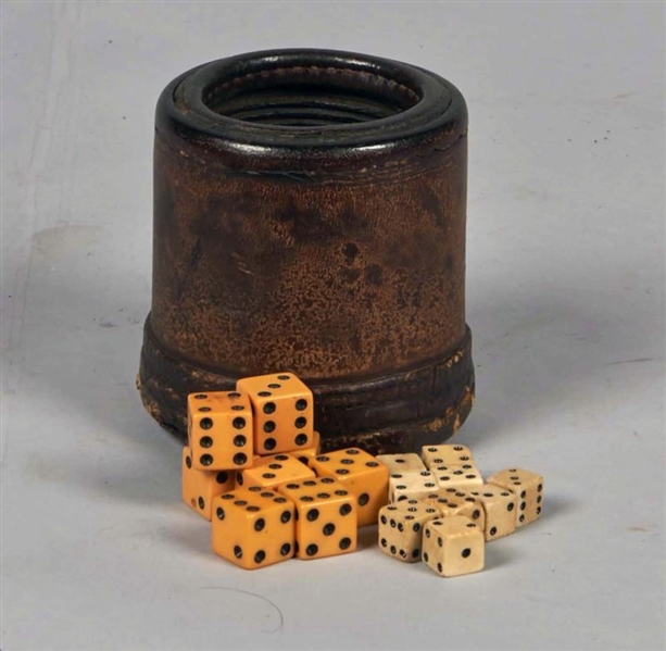 ANTIQUE LEATHER-BOUND GAMING DICE CUP             